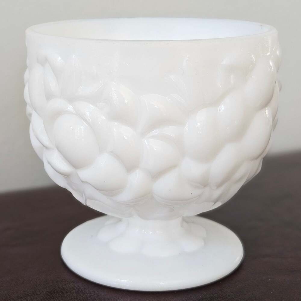 Vintage Milk Glass Footed Compote | Mid Century Fruit Pedestal Dessert Dish
